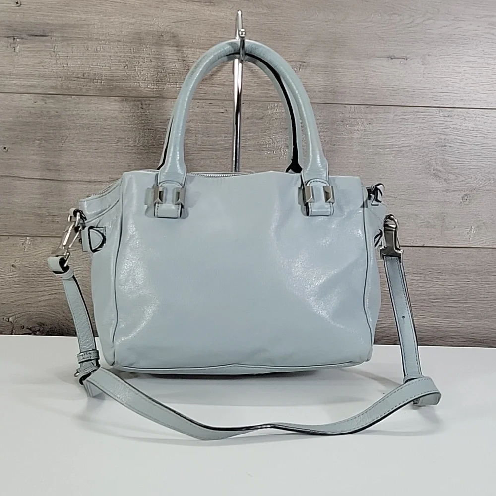 Elliott Lucca Light Blue Woven Leather Satchel Crossbody Bag